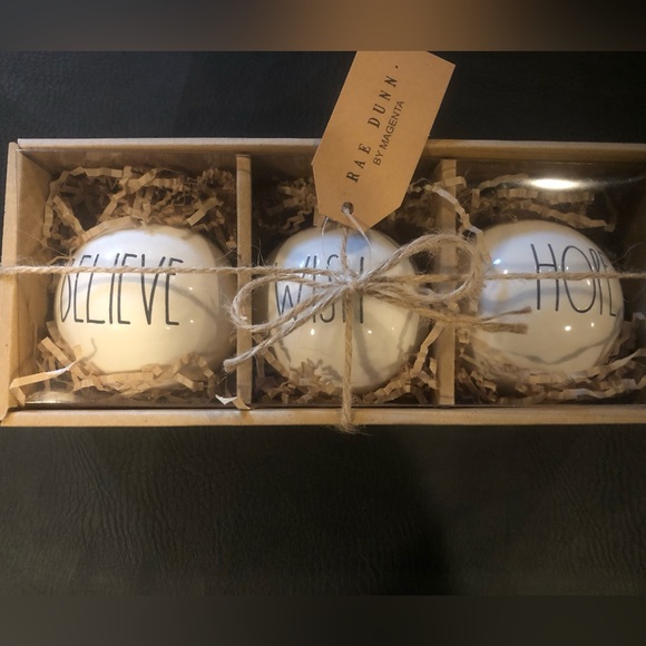Rae Dunn Other - Rae Dunn set of 3 ornaments wish, believe, hope